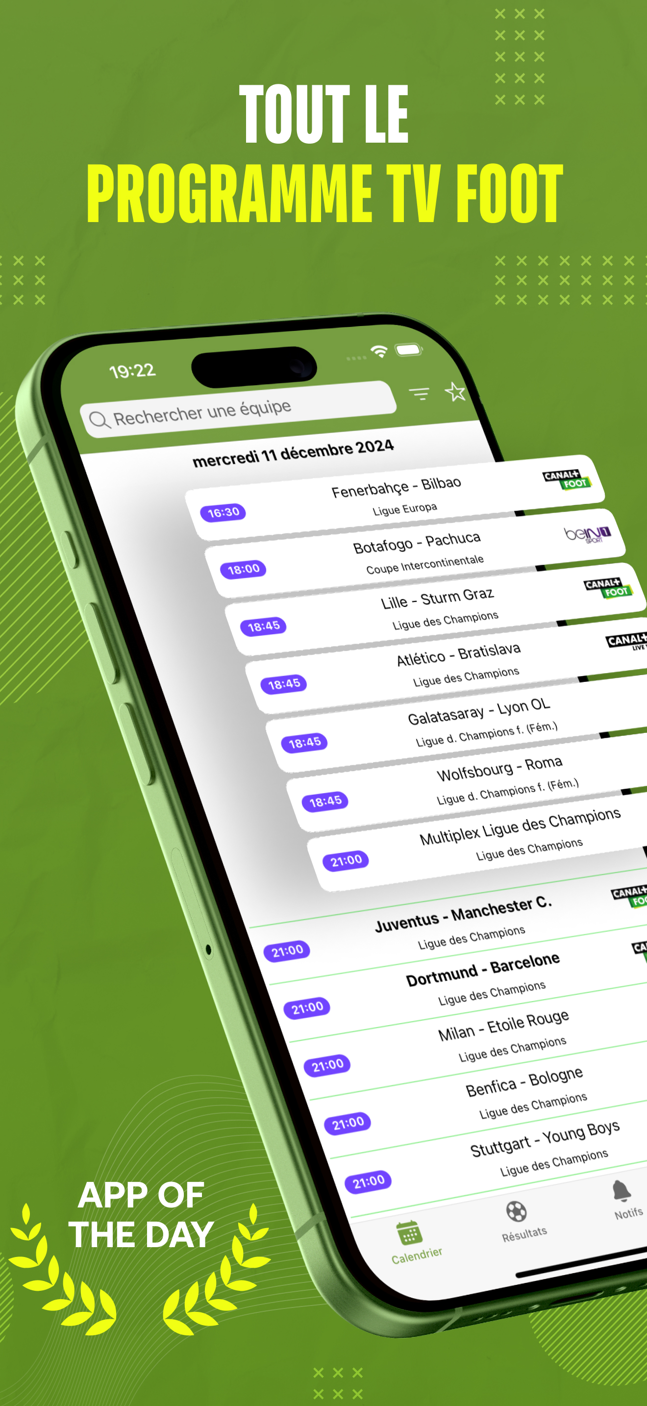 Aperçu de l'application FootToWatch - Écran 1